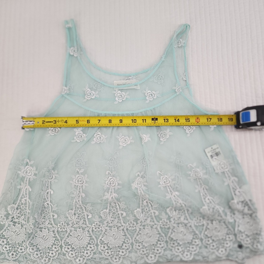 Abercrombie & Fitch Lace Tank Top Blue Floral Embroidered‎ Sleeveless L - Picture 4 of 6